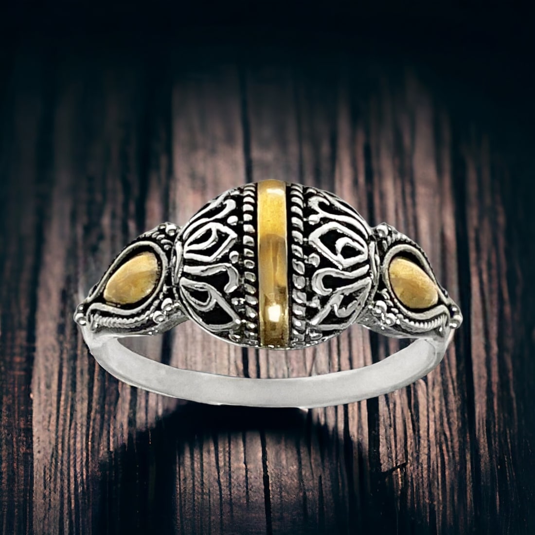 14K & Sterling Silver Filigree Design Ring Size 6 (1 of 1)