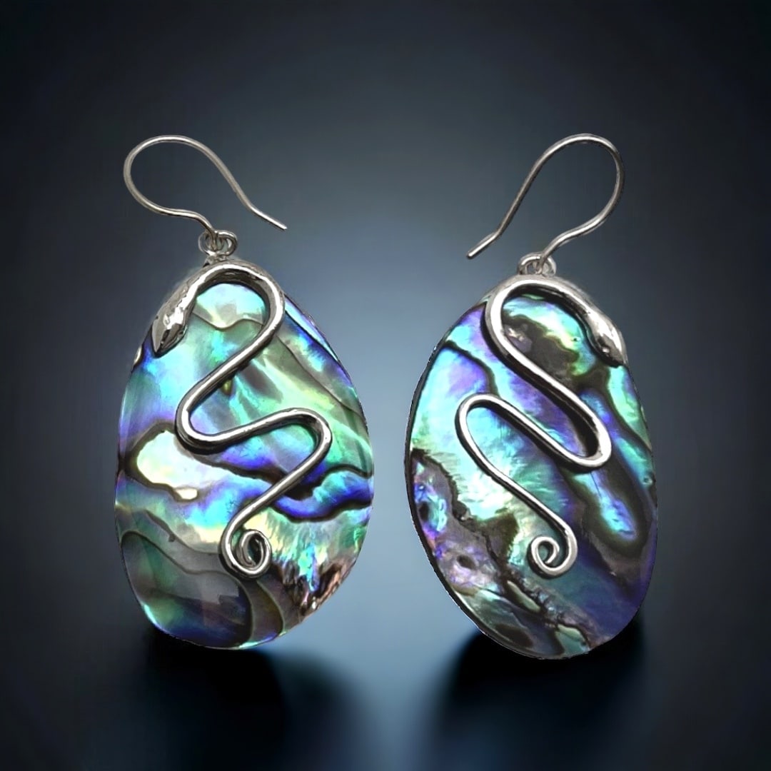 Sophisticated Snake design Abalone Earrings set in Sterling Silver (1 of 1)