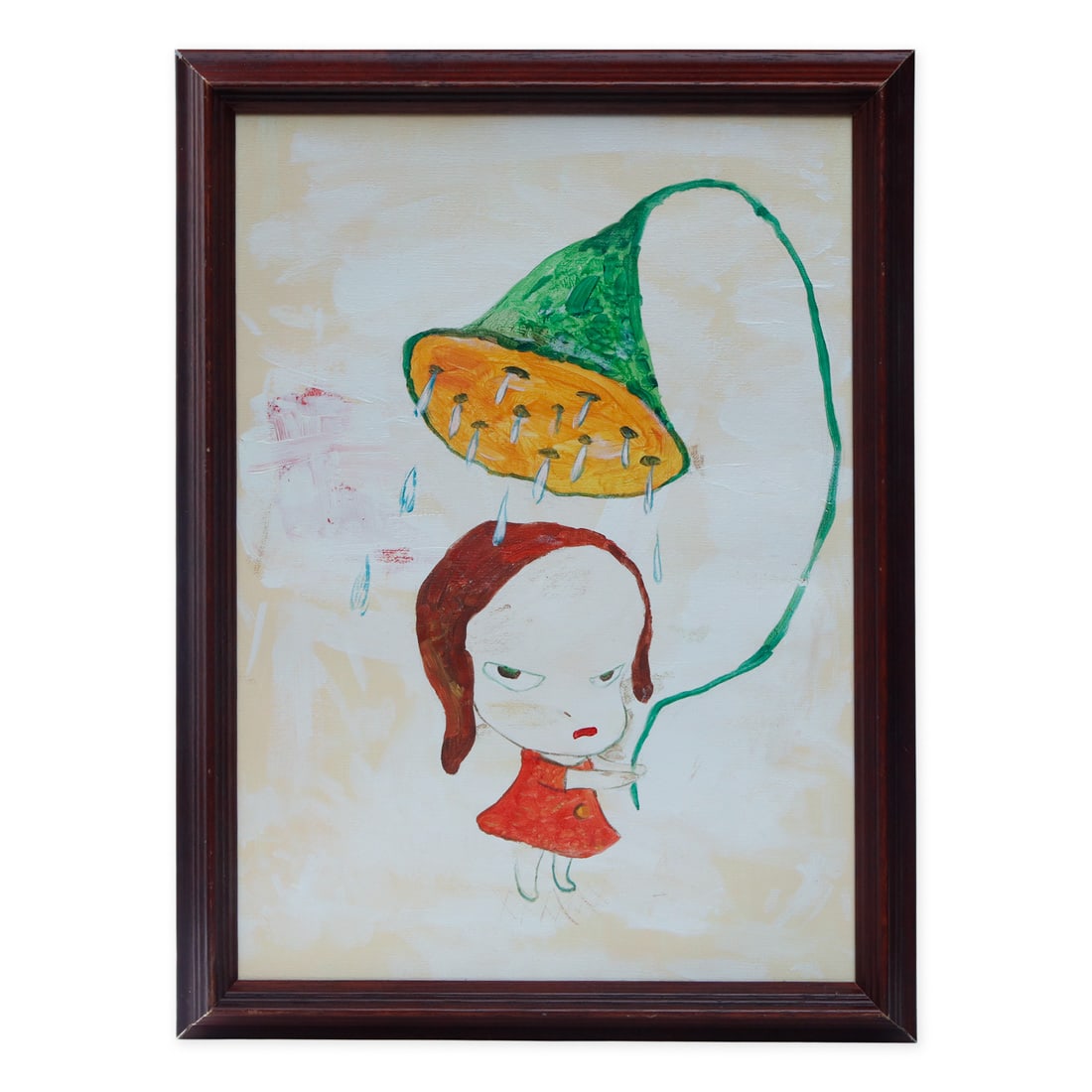 Yoshitomo Nara Signed Oil Painting "Young Girl with Watering Lotus Flower" - 1998 (1 of 5)