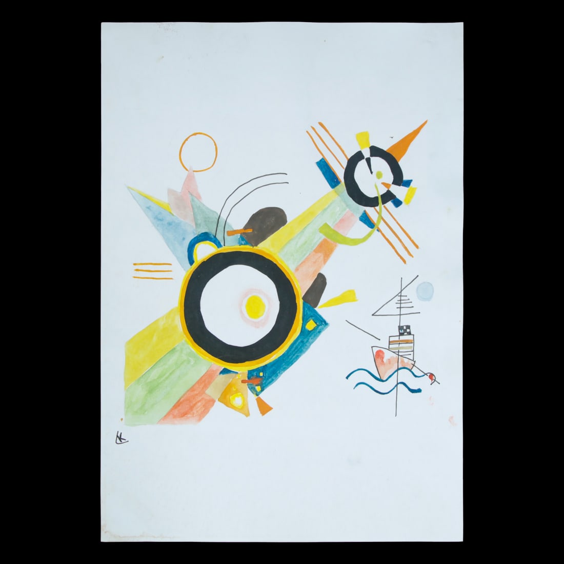 Wassily Kadinsky 9x13 Untitled 1912 Watercolor - Sailboat, eye in black circle (1 of 3)