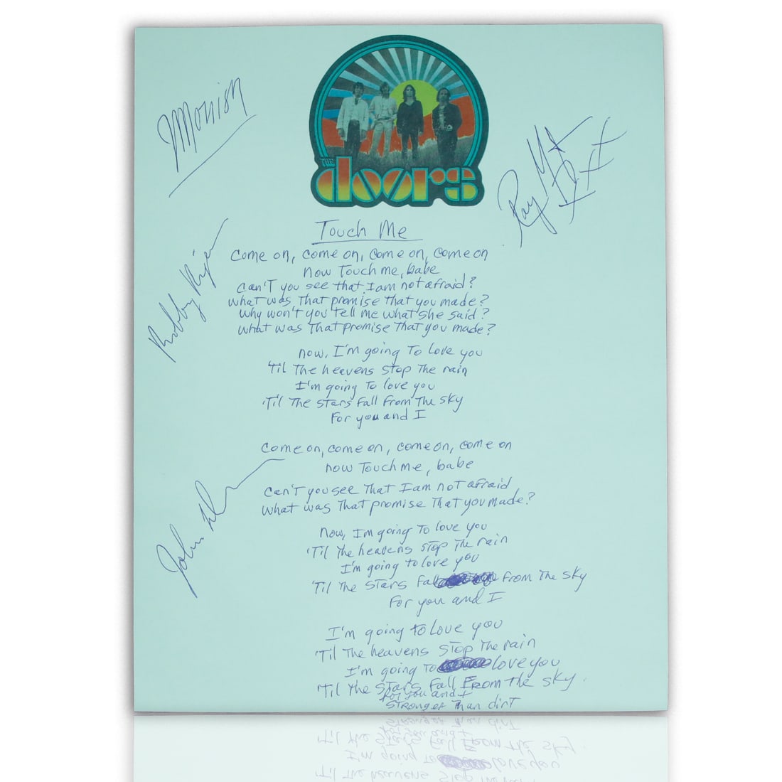 Jim Morrison & The Doors Signed  Handwritten "Touch Me" Lyrics on Doors Stationary (1 of 2)