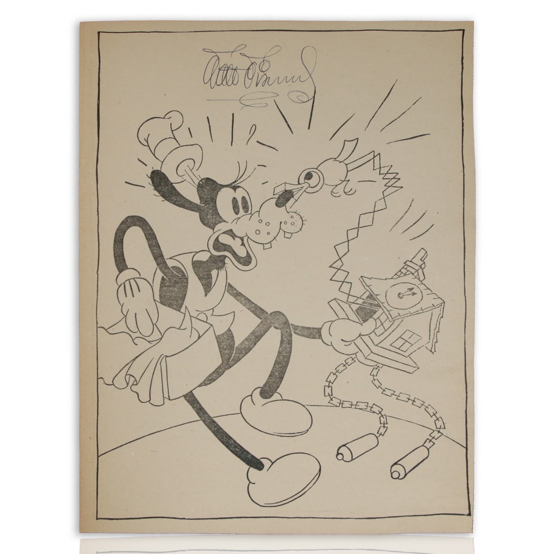 Walt Disney Signed Large Book Page Featuring Goofy and a Cuckoo Clock (1 of 5)