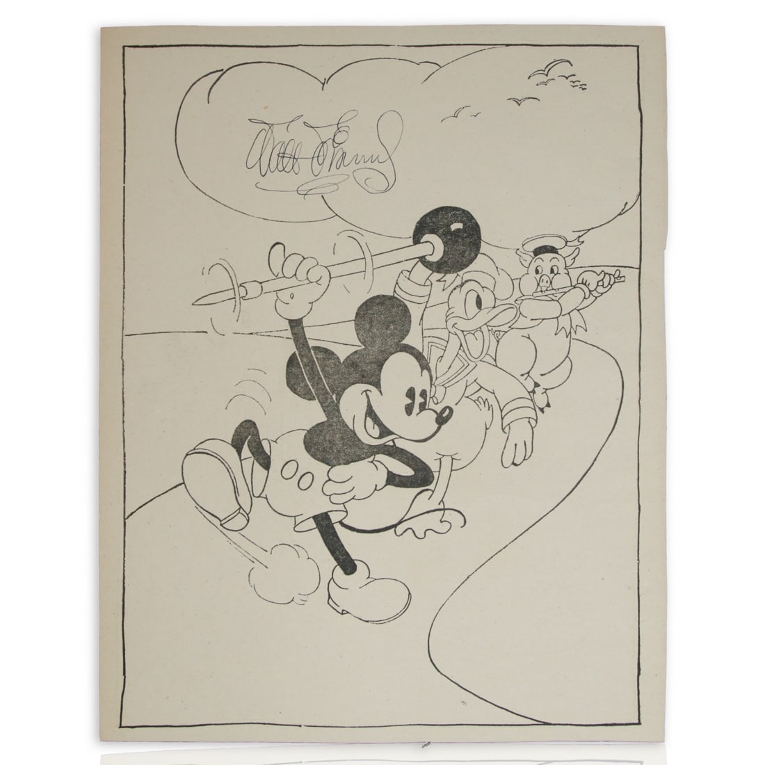 Walt Disney Signed Large Book Page Featuring Mickey Mouse, Donald Duck, and Fifer Pig (1 of 4)