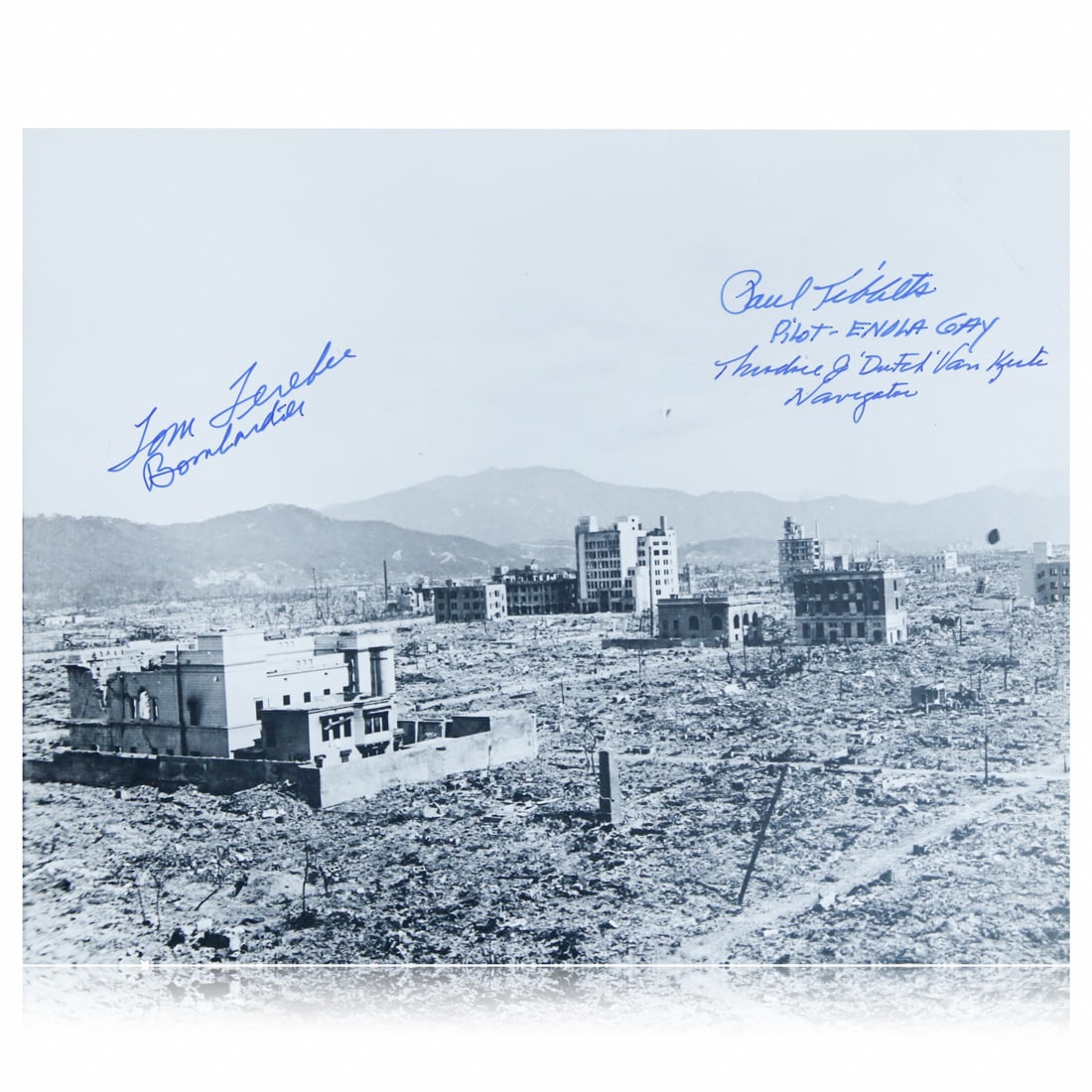 Photo Signed by Crew of Enola Gay Depicting a Leveled Hiroshima (1 of 3)