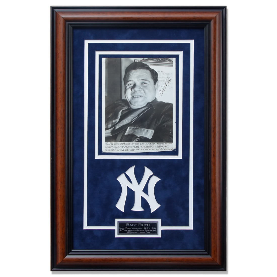 Babe Ruth Signed 8x10.5 Vintage Wire Story Photo (1 of 4)