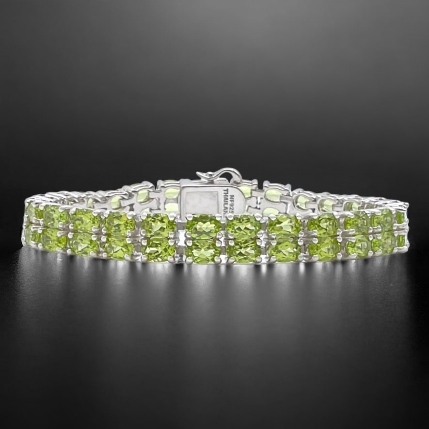Double row Peridot Bracelet crafted in Sterling Silver 7.5" (1 of 1)