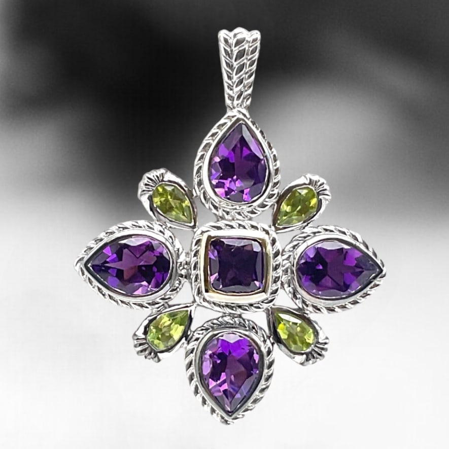 Stunning Purple Amethyst Sterling Silver Pendant with Peridot (1 of 1)