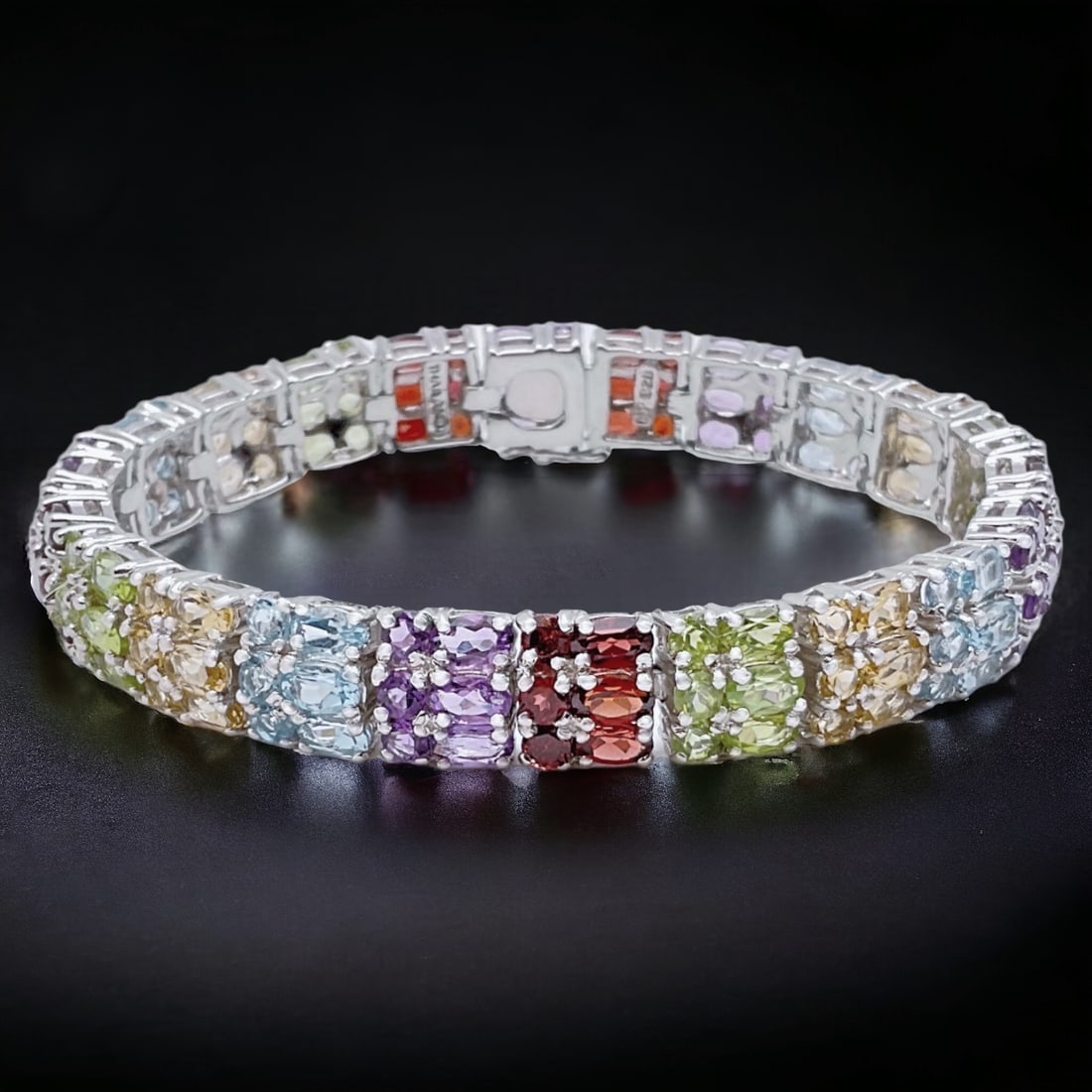Amethyst, Blue Topaz, Citrine, Peridot, & Garnet Sterling Silver Bracelet - 7.25" (1 of 1)