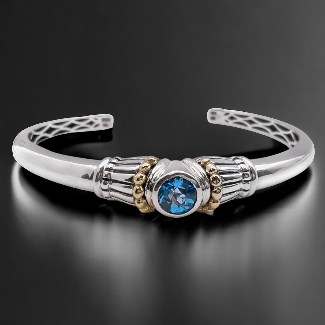 Regal 14K Gold & Sterling Silver Blue Topaz Bangle Bracelet - 6.75" (1 of 1)