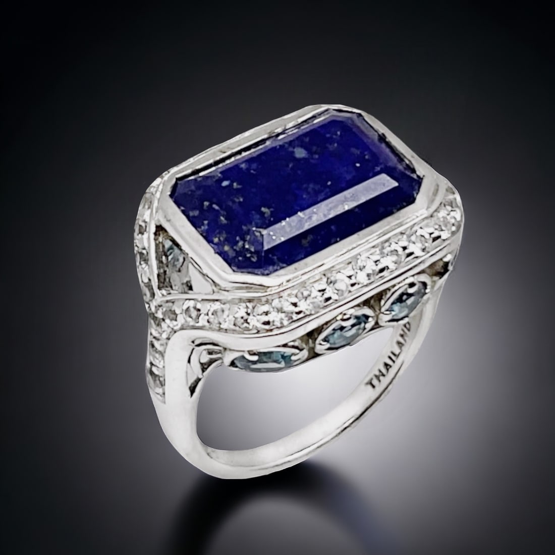 Regal Lapis Sterling Silver Ring with Blue Topaz & White Topaz - Size 7 (1 of 1)