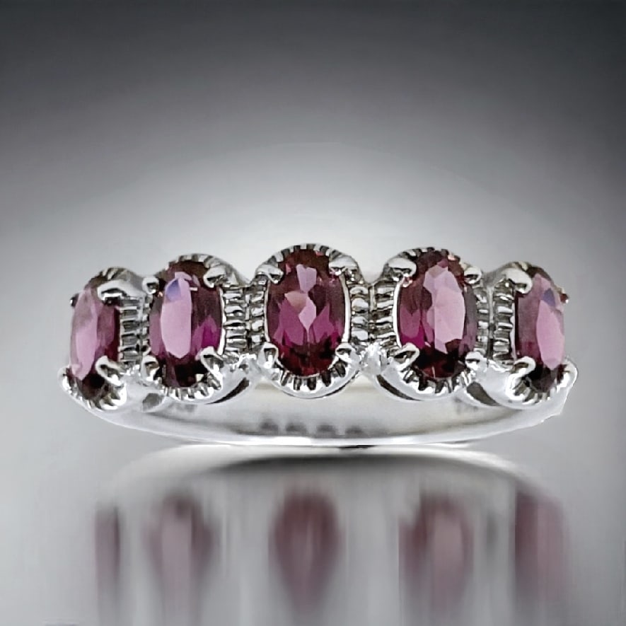 Elegant 5-Stone Rhodolite Garnet Sterling Silver Ring (1 of 1)