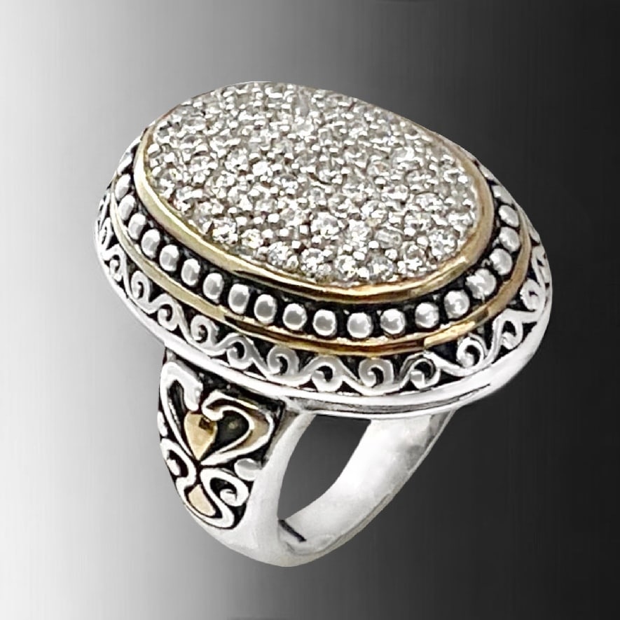 Two-Tone Sterling Silver Simulated Diamond Pave Ring - Size 7 (1 of 1)