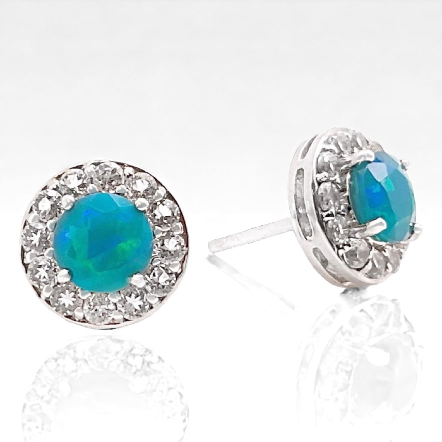 Radiant Blue Ethopian Opal Stud Earrings set in Sterling Silver with White Topaz (1 of 1)
