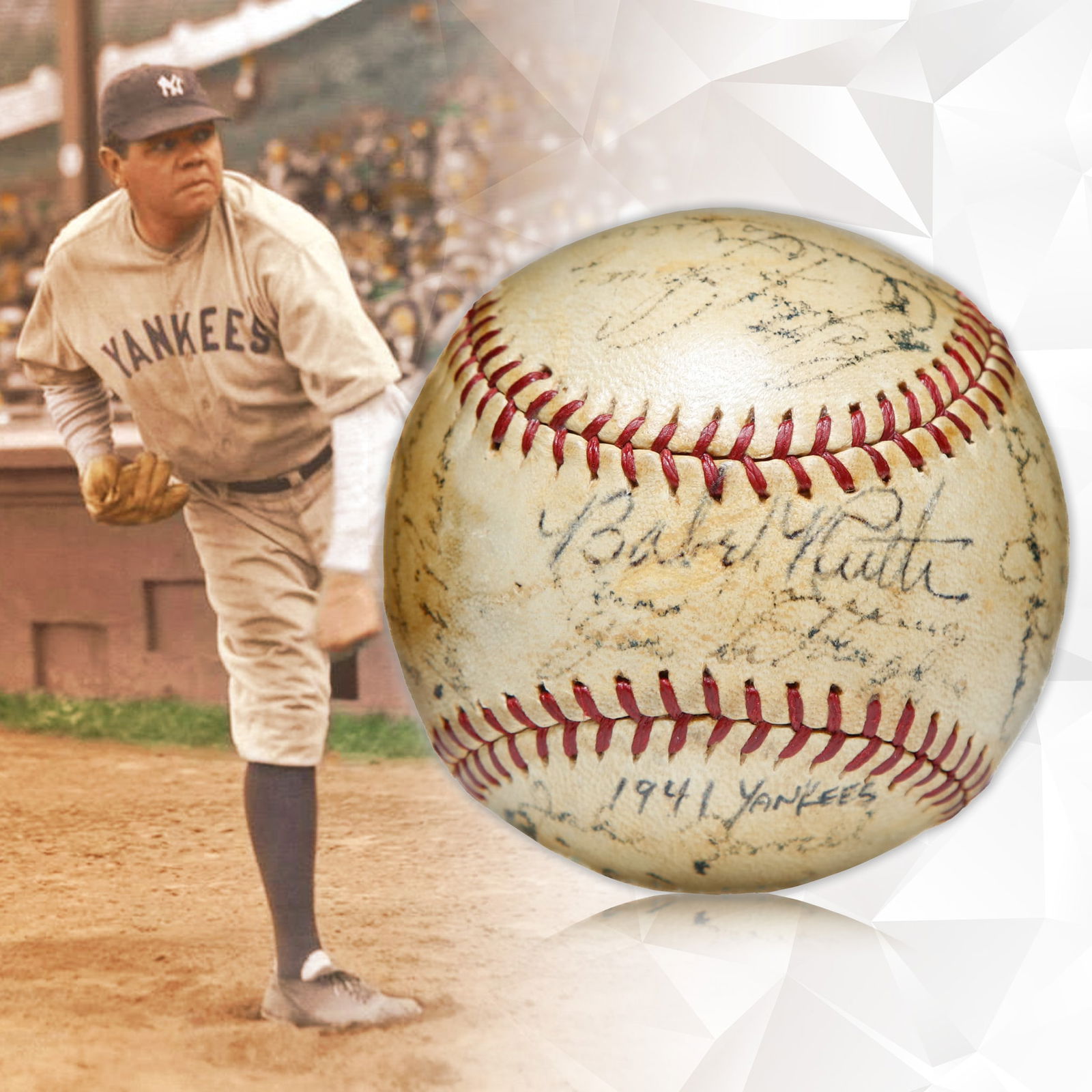 Babe Ruth & The 1941 New York  Yankees  Signed Baseball (1 of 8)