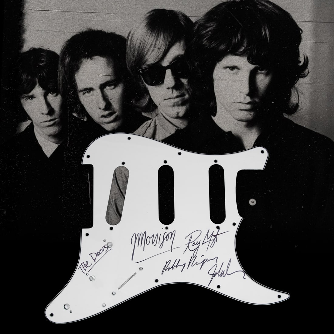 The Doors Signed and Inscribed White Electric Guitar Pickguard (1 of 2)
