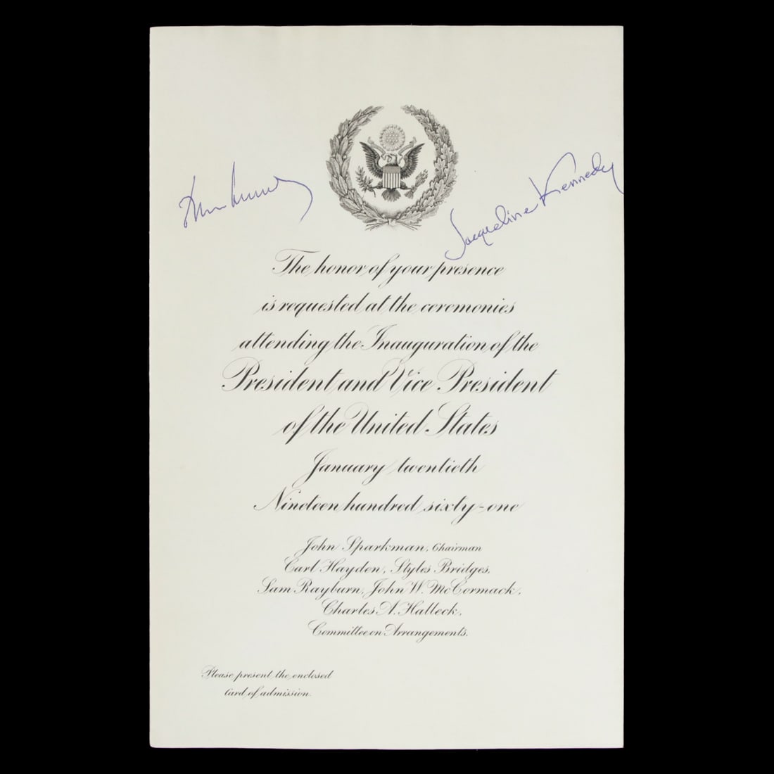 John & Jacqueline Kennedy Signed Envelope & Inauguration Invitation (1 of 3)