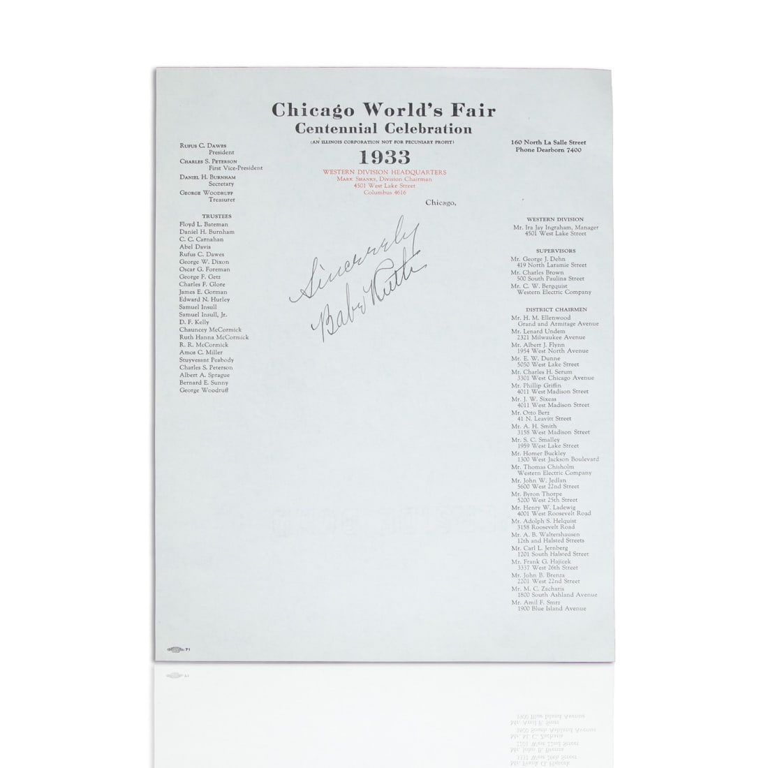 Babe Ruth Signed Chicago World's Fair Centennial Celebration Document (1 of 3)