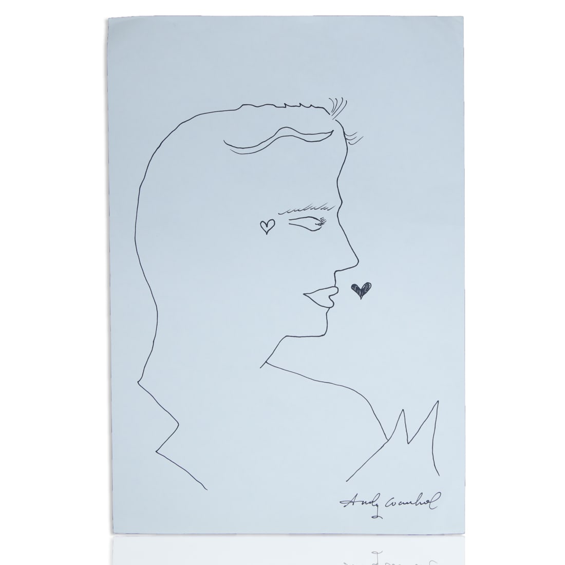 Exquisite Andy Warhol Signed Original Drawing - "Human Figure with Heart in Front of Lips" (1 of 2)