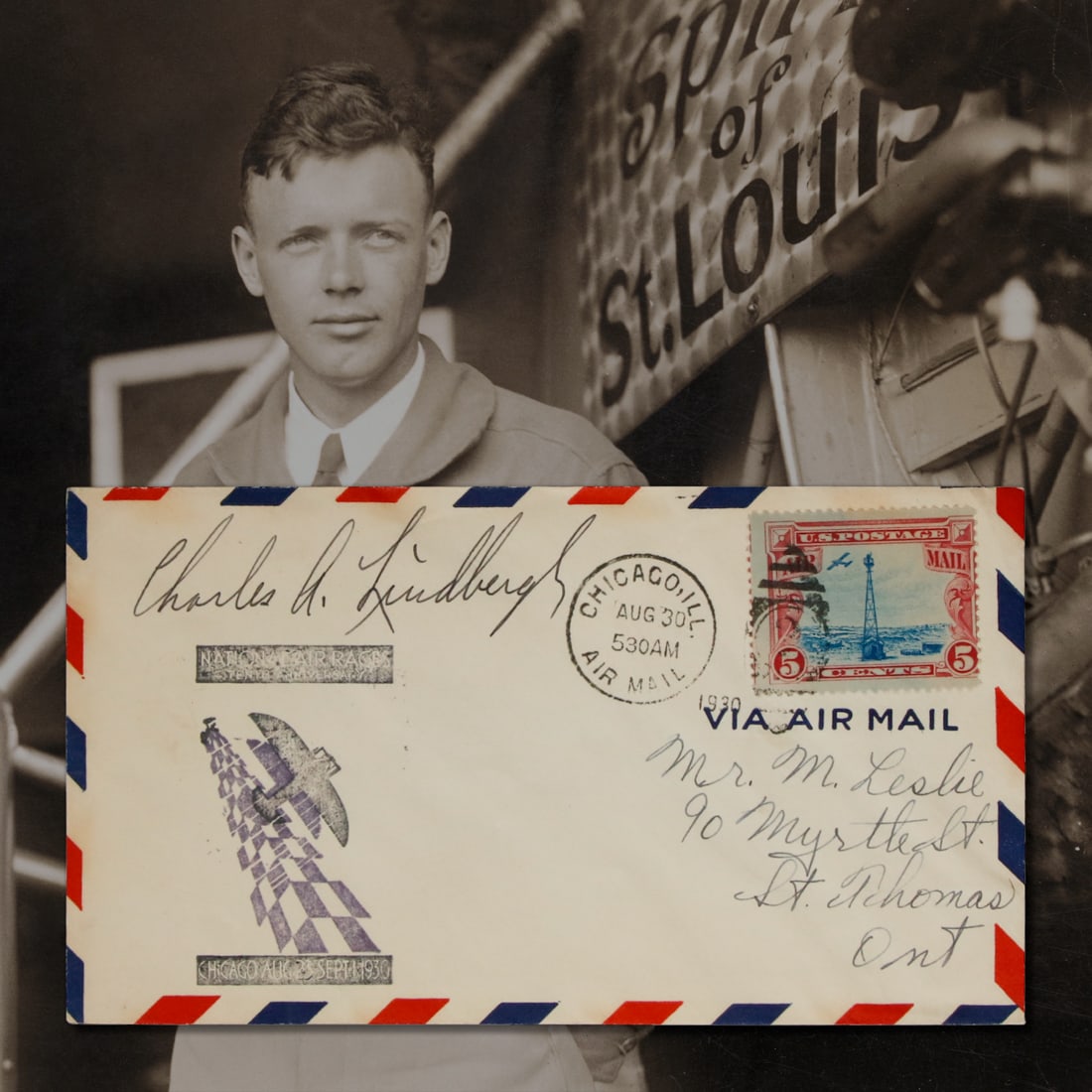Charles A. Lindbergh Signed Air Mail Envelope - Chicago Air Races 1930 (1 of 3)