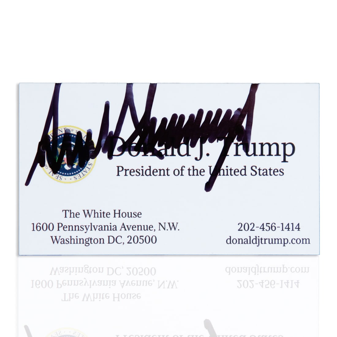 Unique & Historic: Donald Trump Signed President of the United States Business Card: Unique & Historic: Donald Trump Signed President of the United States Business Card - Sharpie Style Marker, Presented in a Museum-Quality Custom Frame. We bring to the auction block a remarkable piece