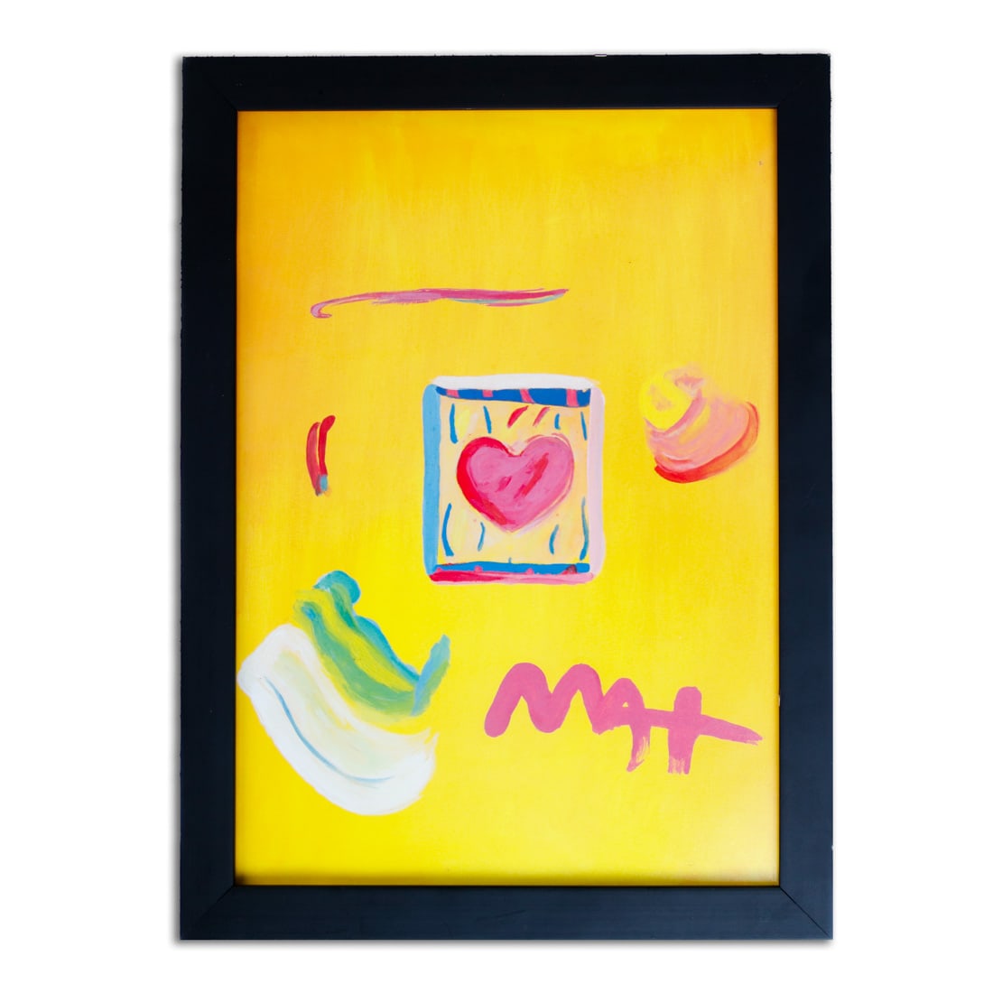 Peter Max Original Artwork with Pink Heart on Yellow Background (1 of 7)