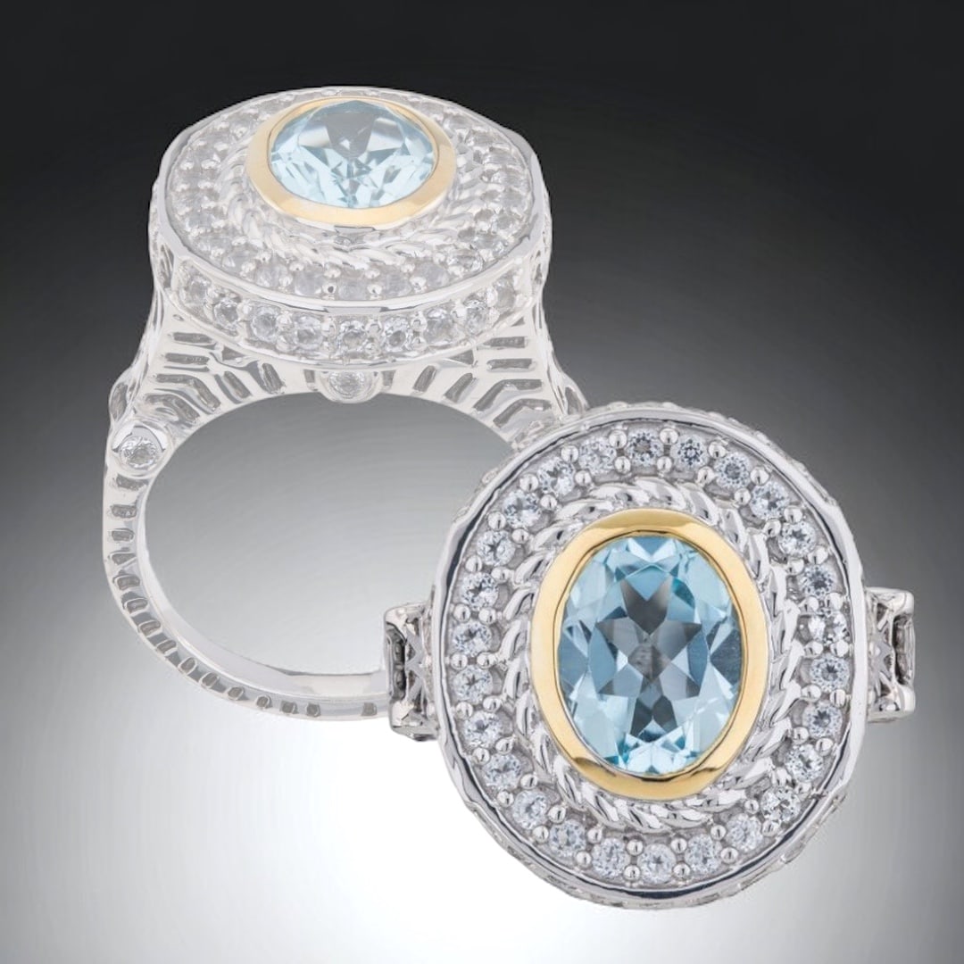 Heavenly Blue Topaz Sterling Silver Ring with sparkling White Topaz gems - Size 7 (1 of 1)