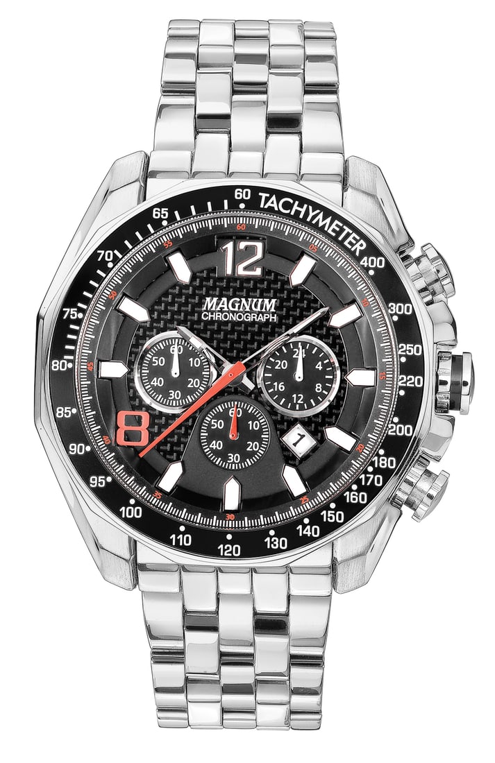 44 mm Men's Magnum Avenger Quartz Watch: 44mm Magnum Avenger Quartz Men's Chronograph Watch - A robust timepiece with a date feature, 12mm case thickness, and oversized stopwatch buttons.