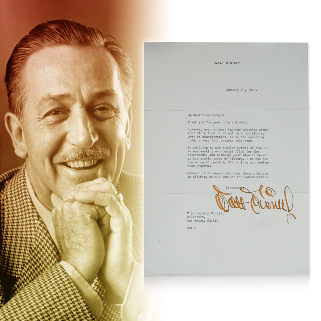Walt Disney Signed Letter on Walt Disney Stationary (1 of 4)