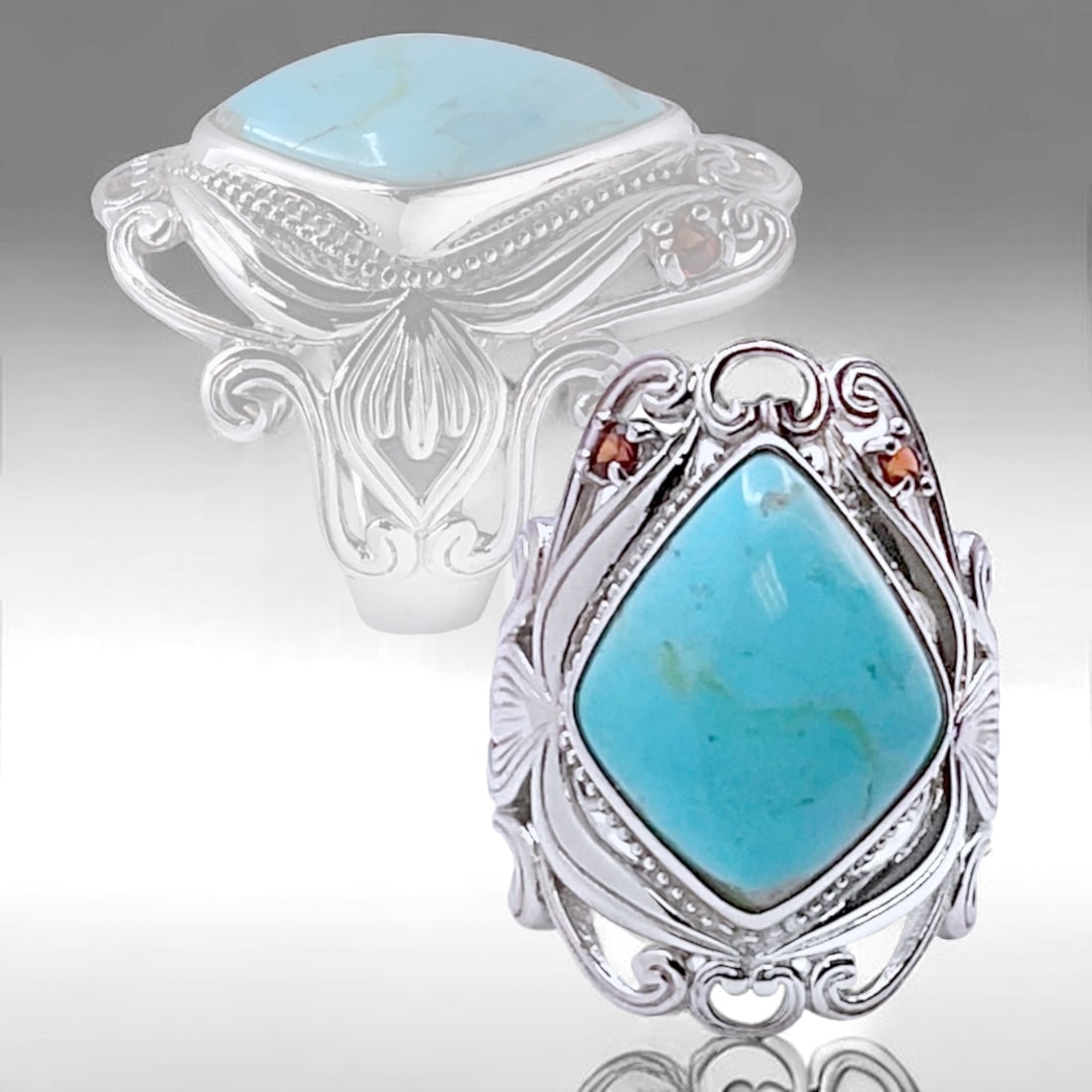 Southwest Turquoise & Garnet Sterling Silver Ring (1 of 1)
