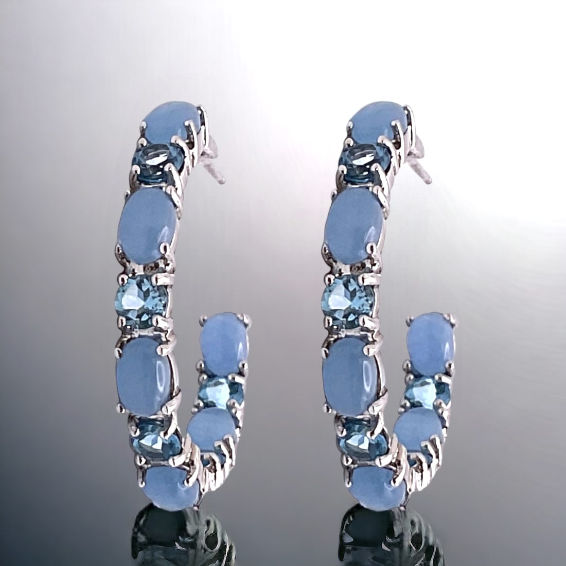 Chacedony & Blue Topaz Sterling Silver Half-Hoop Earrings (1 of 1)