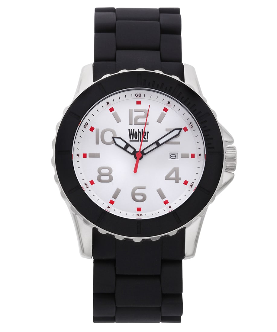Wohler Men's Sport Watch Japan movement: 45mm Case, Water Resistant 50 meters, Stainless steel Band with Black silicone Coating.