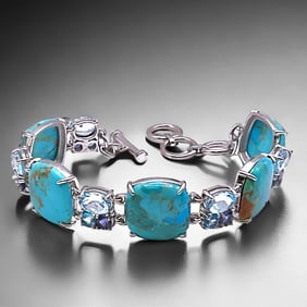Southwest perfection with this Turquoise & Multi-Gemstone Sterling Silver Bracelet