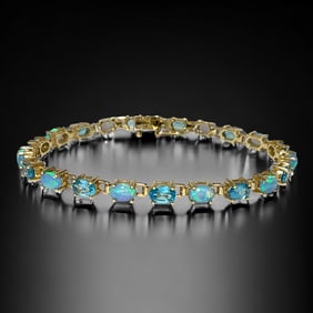 Heavenly Opal & Blue Topaz 7.5' Bracelet crafted in 14K Gold over Sterling Silver