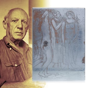 Pablo Picasso,"Deux Femmes Regardant un Modèle Nu" Original Copper Etching Plate