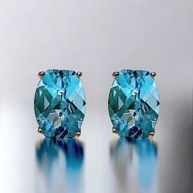 10K Yellow Gold Blue Topaz Stud Earrings