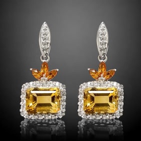 Glamourous Citrine, Hessonote Garnet, & White Topaz Sterling Silver Earrings