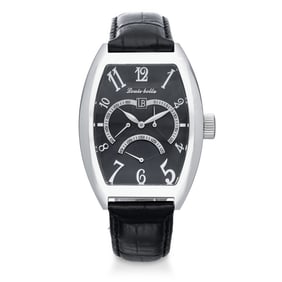 Louis Bolle Retrograde Guilloche Dial Stainless Steel Case & Black Leather Strap