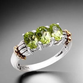 14K Gold & Sterling Silver 3-Stone Peridot Ring - Size 6.75