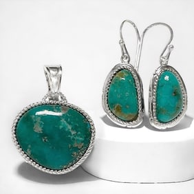 Southwest Turquoise Sterling Silver Pendant & Earrings Set