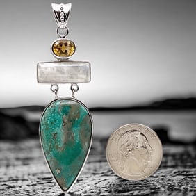 Southwest style Turquois, Moonstone, & Citrine Sterling Silver Pendant