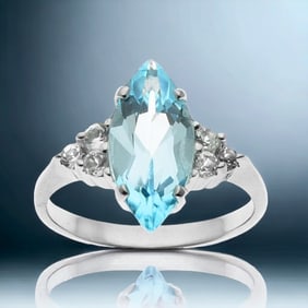 Marquise Sky Blue Topaz & White Topaz Silver Ring