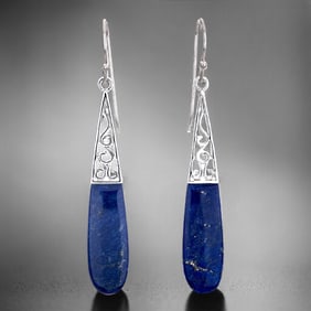 Deep Blue Lapis Elongated Sterling Sivler Drop Earrings