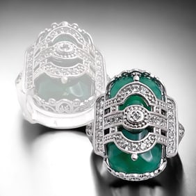 Majestic Green Agate Sterling Silver Ring with sparking White Topaz - Size 7