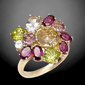 A stunning array of Multi-Gemstones Sterling Silver Ring - Size 7