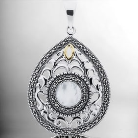Gorgeous white mother-of-pearl with marcasite crafted in Sterling Silver Pendant