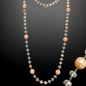 Timeless Pink Mosaic Mother-of-Pearl 34" Sterling Silver Necklace with Rose Quartz