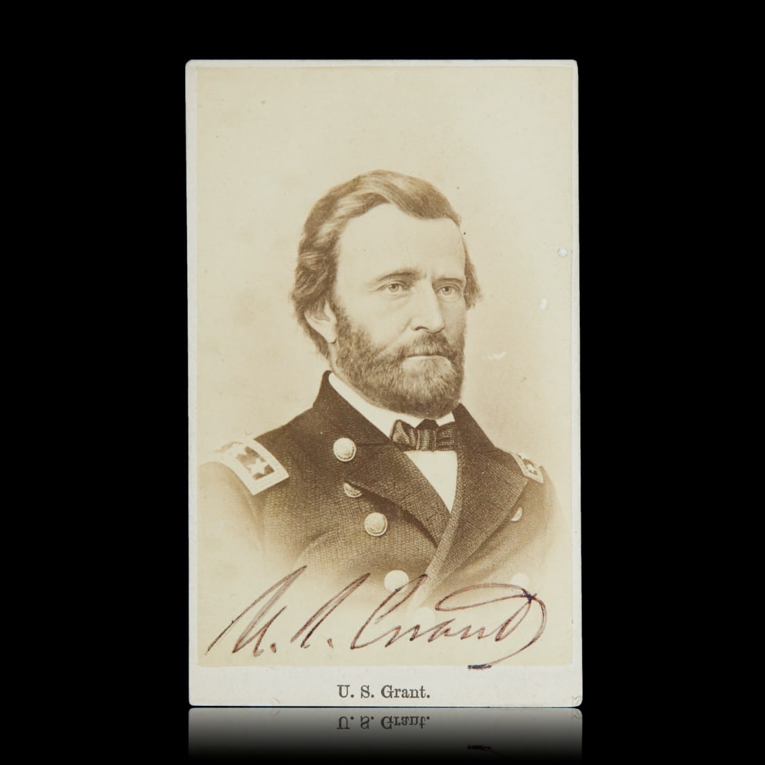 Rare Ulysses S. Grant Signed Carte de Visite in Military Uniform, circa 1860s: An exceptional piece of American historical memorabilia is up for auction: a U.S. Grant signed carte de visite (CDV) showcasing the. This rare image captures Grant in his military uniform, BEFORE he r