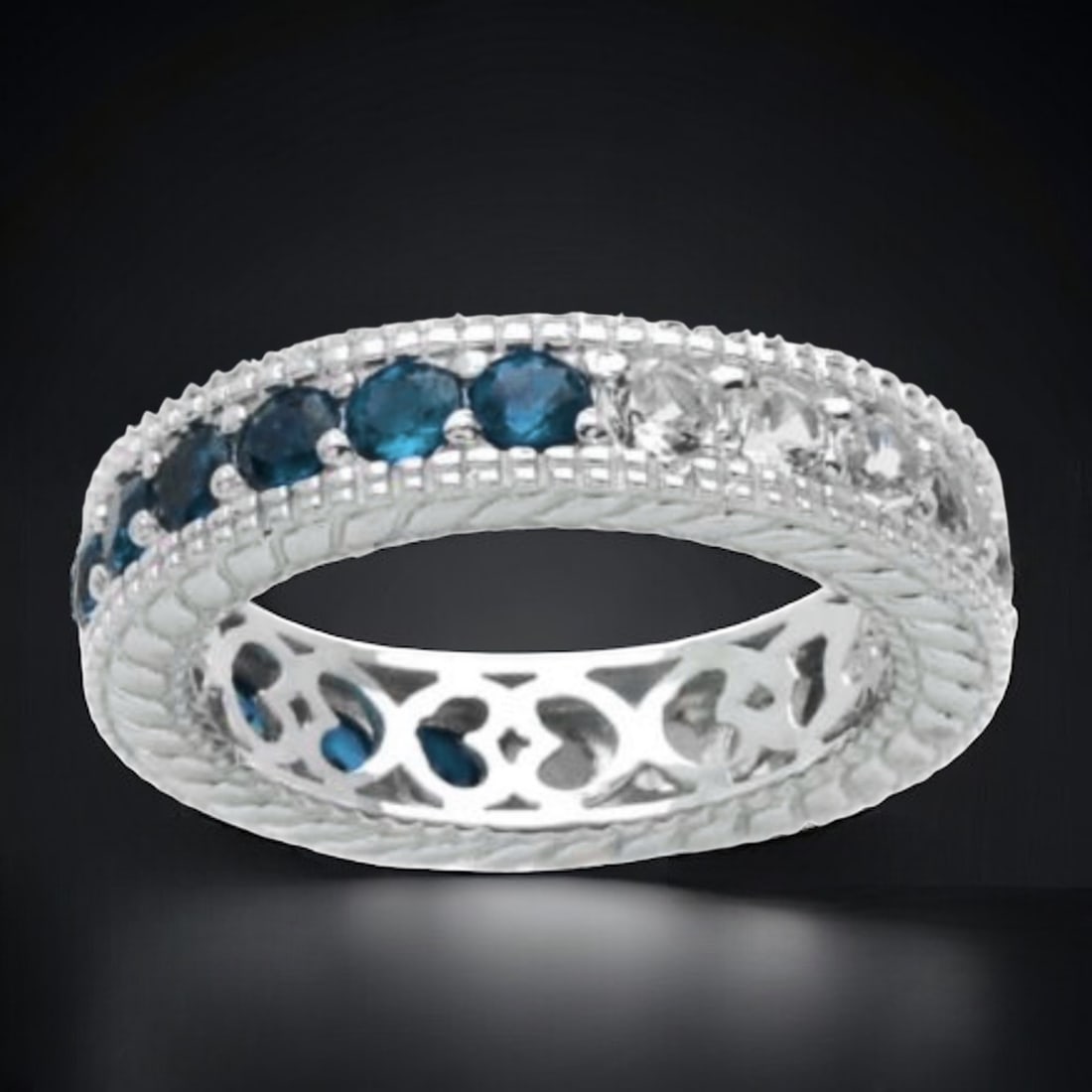 Expertly crafted London Blue Topaz & White Zircon Reversible Ring set in Sterling Silver - Size 7 (1 of 2)