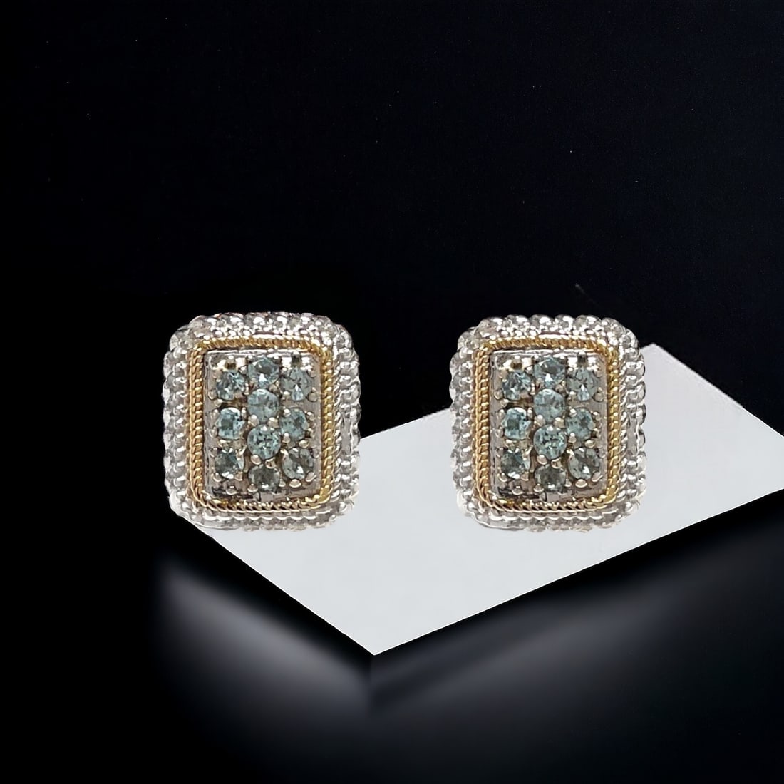 Sparkling Pave Blue Topaz 14K Gold & Sterling Silver Stud Earrings (1 of 1)