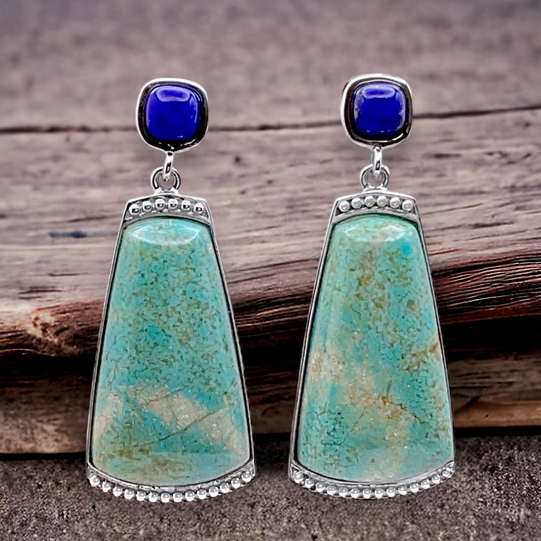 Breathtaking Turquoise & Lapis Lazuli Sterling Silver Earrings (1 of 1)